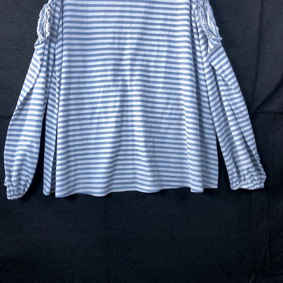 LC Lauren Conrad Womens Shirt Blue White Striped Cold Shoulder Long Sleeve Small - Picture 3 of 11